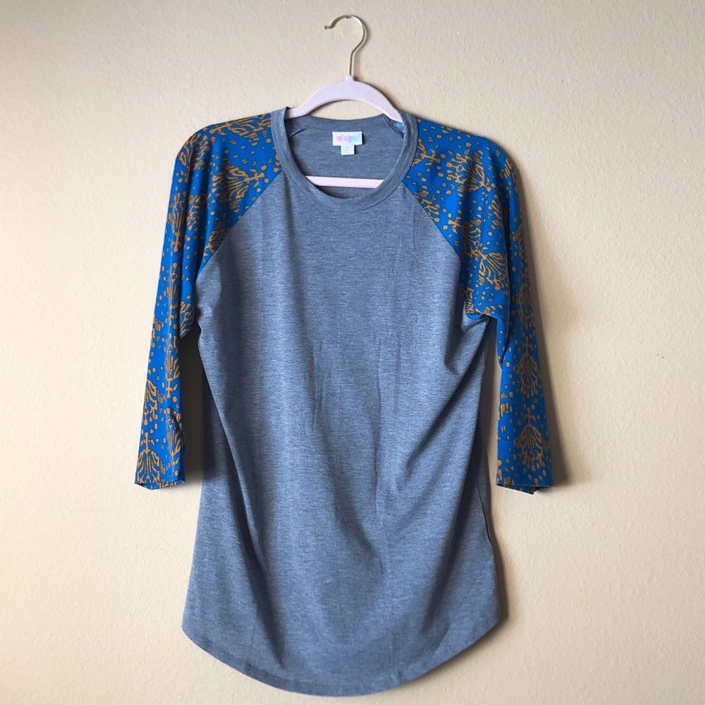 LuLaRoe Randy Grey 3/4 Blue Yellow Sleeve